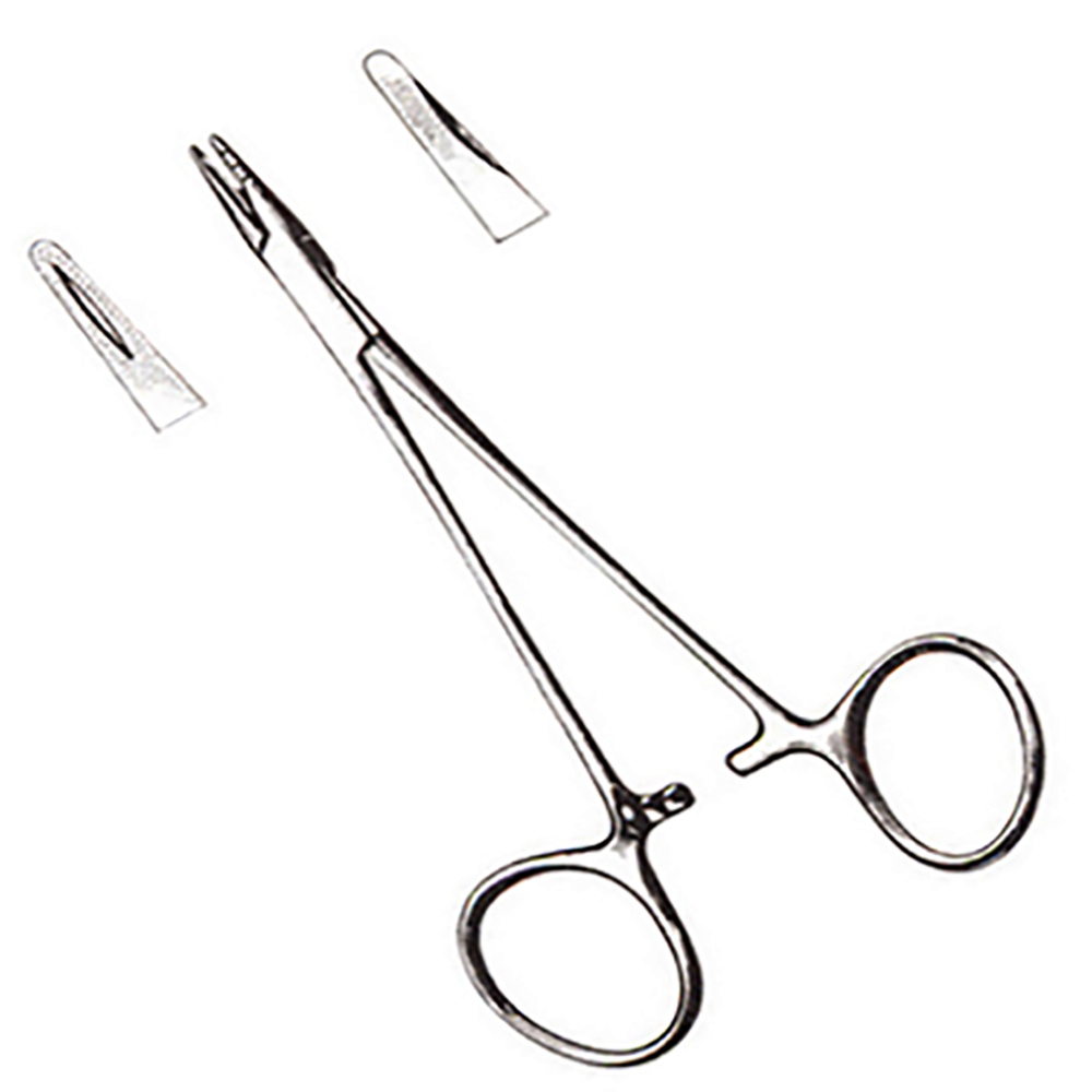 Stainless steel surgical needle holder with serrated jaws and ratchet lock” “Professional surgical needle holder for medical, dental, and veterinary use