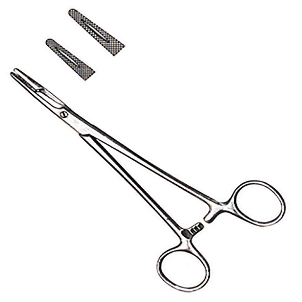 Stainless steel surgical needle holder with serrated jaws and ratchet lock” “Professional surgical needle holder for medical, dental, and veterinary use.