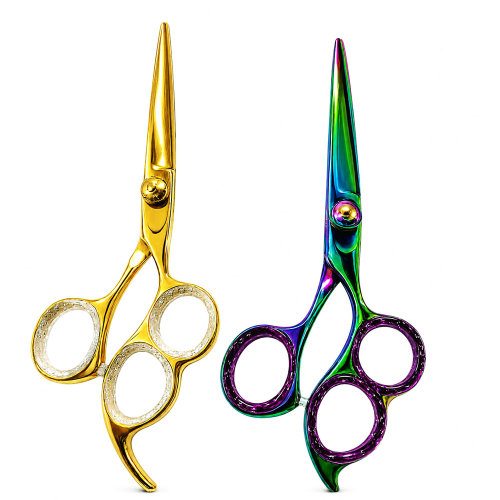 Professional stainless steel barber scissors for precision hair cutting. Multi-color barber scissors with ergonomic handle for salon professionals.