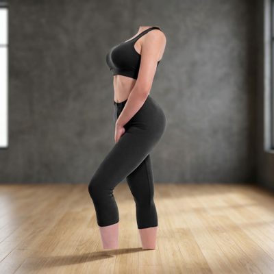 Women's 2-Piece Black Workout Set - High-Waisted Capri Leggings & Sports Bra Matching Activewear