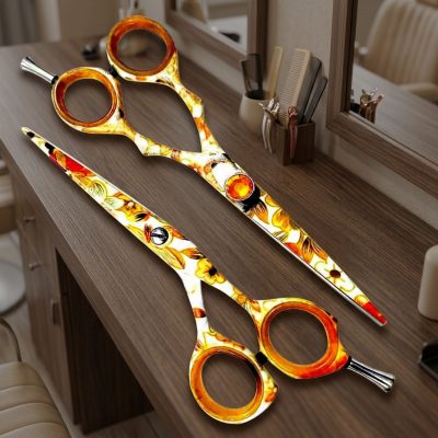 Hair Shears with Anti-Slip Serrated Cutting Edge Professional Barber Scissors