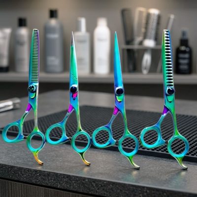 4-in-1 Titanium Rainbow Hair Scissors Set Professional Barber Cutting & Thinning Shears
